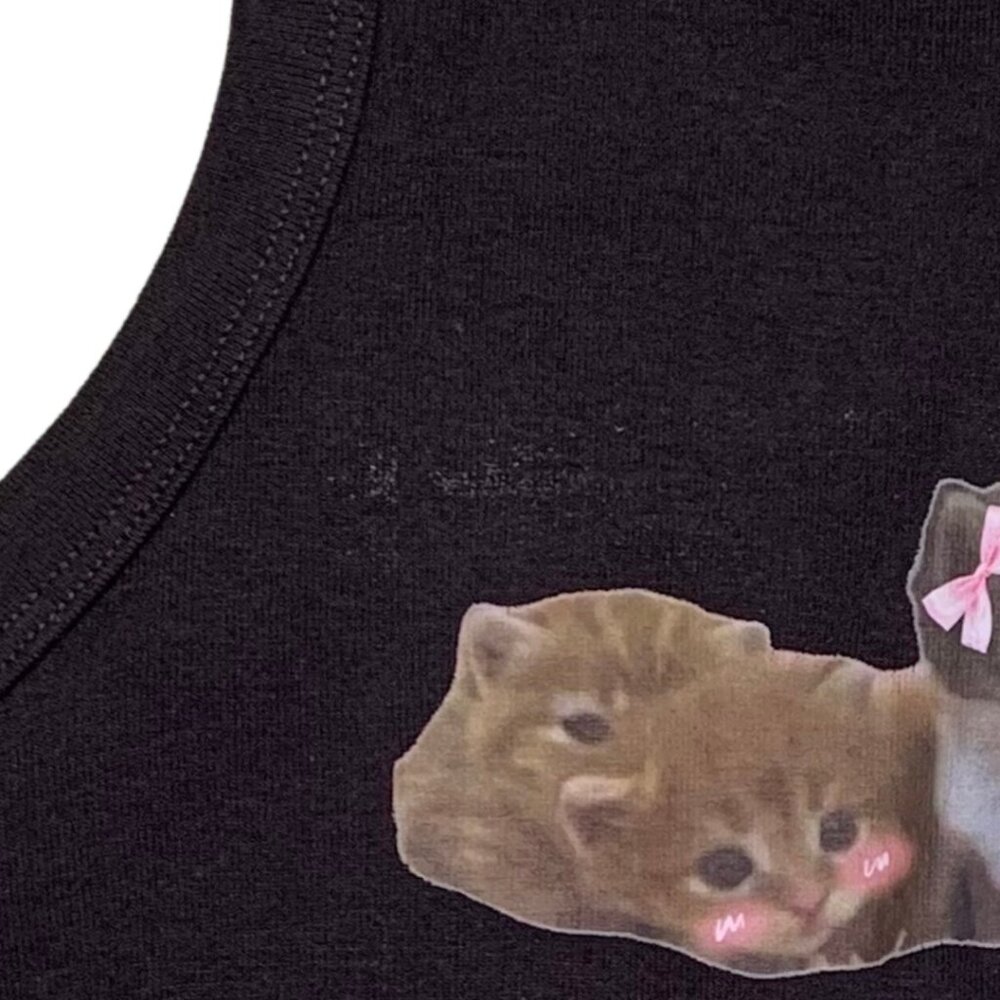 Coquette Aesthetic Kitten Crop Tank Top “Click to Adopt” Cute Cat Graphic Y2K - Picture 7 of 8